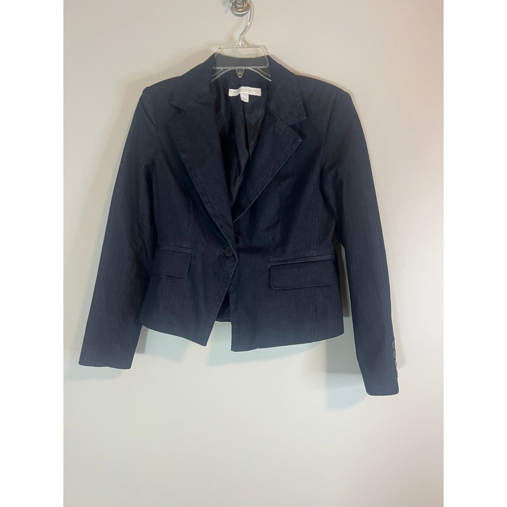 New York & Company Dark Indigo Denim Stretch Blazer Jacket Size 6 ID980021